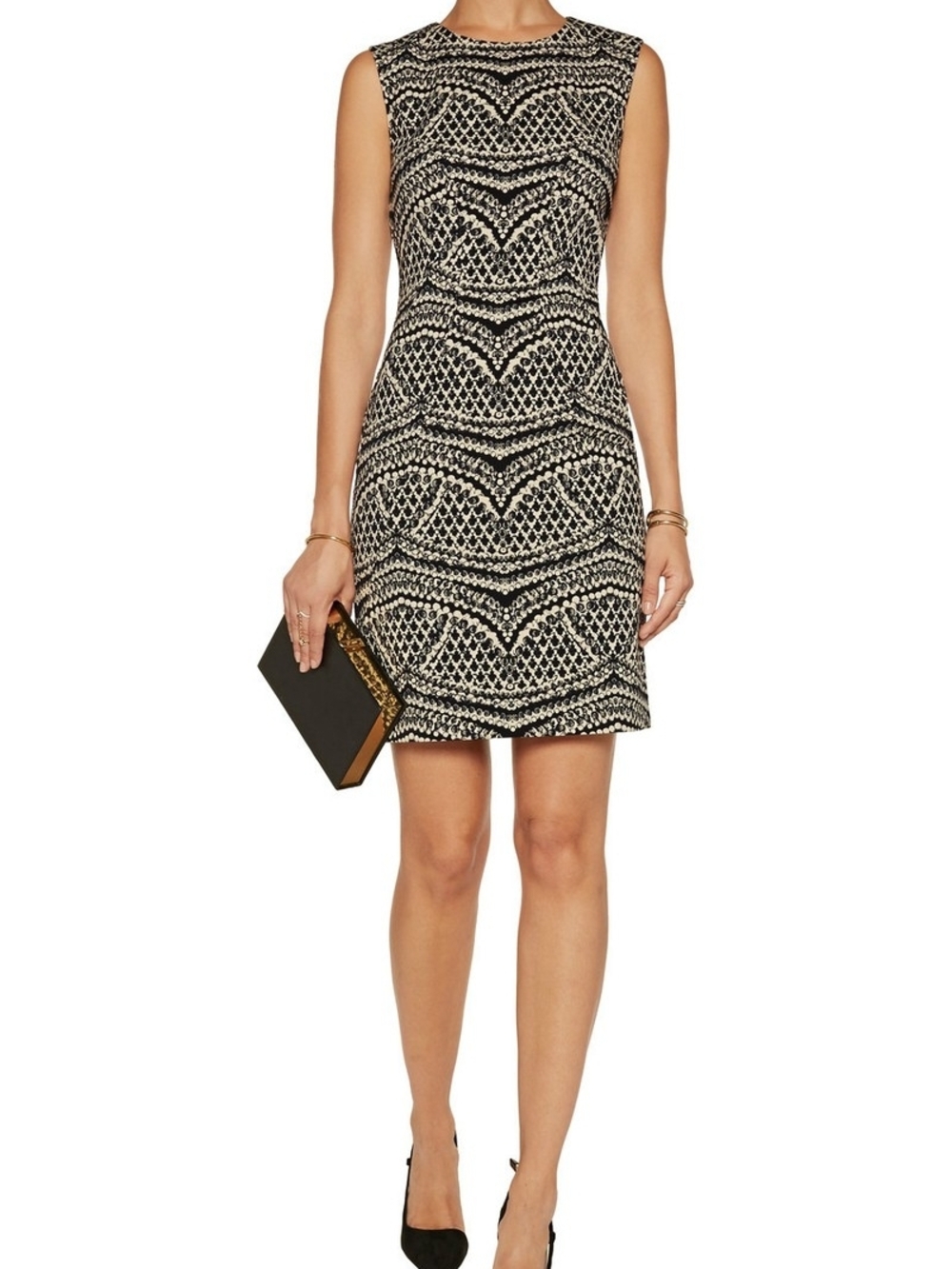 Diane Von Furstenberg Black and White Sleeveless Patterned Mini Dress
